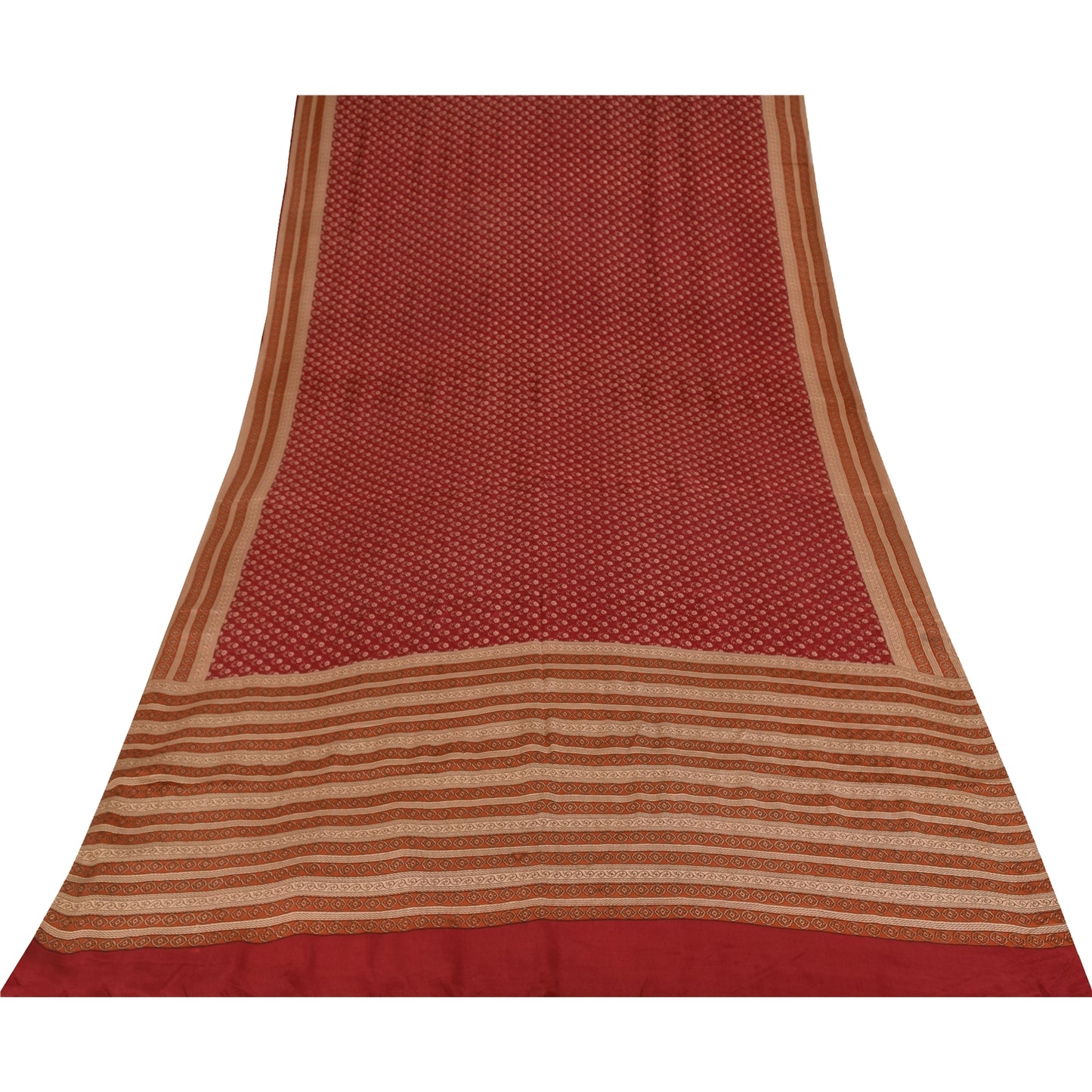 Sanskriti Vintage Sarees Dark Red Pure Crepe Silk Printed Sari 5+yd Craft Fabric