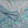 Sanskriti Vintage Sarees Ivory & Blue Pure Crepe Printed Sari 5+yd Craft Fabric