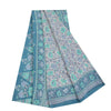 Sanskriti Vintage Sarees Ivory & Blue Pure Crepe Printed Sari 5+yd Craft Fabric