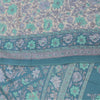 Sanskriti Vintage Sarees Ivory & Blue Pure Crepe Printed Sari 5+yd Craft Fabric