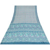 Sanskriti Vintage Sarees Ivory & Blue Pure Crepe Printed Sari 5+yd Craft Fabric
