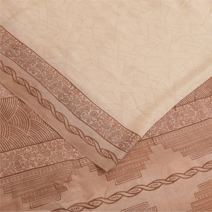 Sanskriti Vintage Sarees Peach 100%Pure Crepe Silk Printed Sari 6yd Craft Fabric