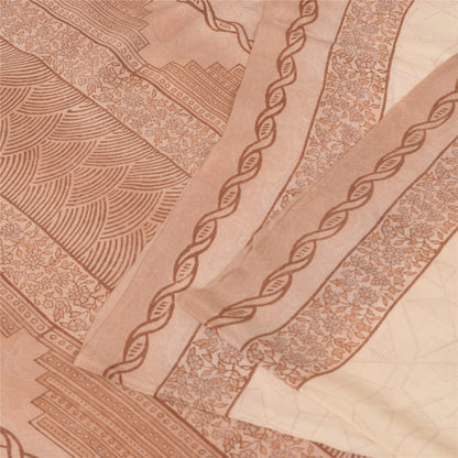 Sanskriti Vintage Sarees Peach 100%Pure Crepe Silk Printed Sari 6yd Craft Fabric