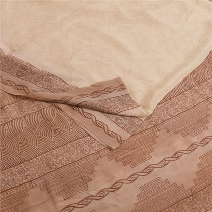 Sanskriti Vintage Sarees Peach 100%Pure Crepe Silk Printed Sari 6yd Craft Fabric