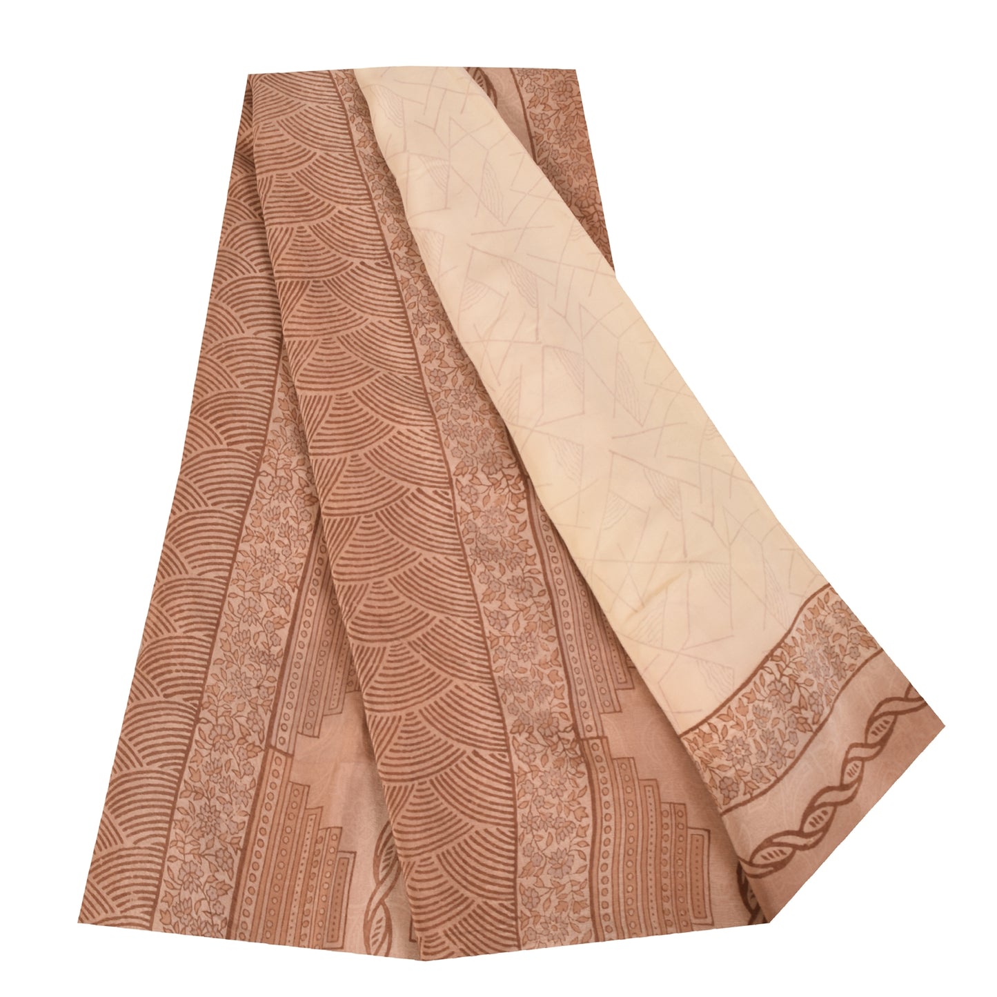 Sanskriti Vintage Sarees Peach 100%Pure Crepe Silk Printed Sari 6yd Craft Fabric