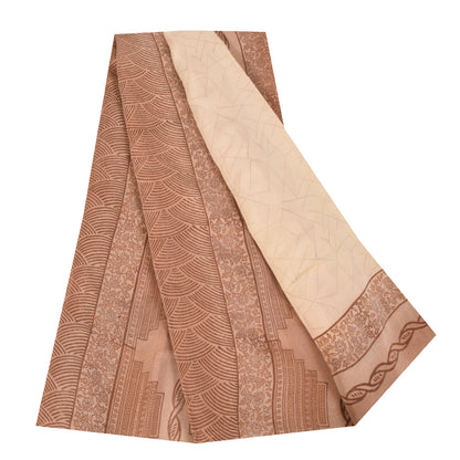 Sanskriti Vintage Sarees Peach 100%Pure Crepe Silk Printed Sari 6yd Craft Fabric