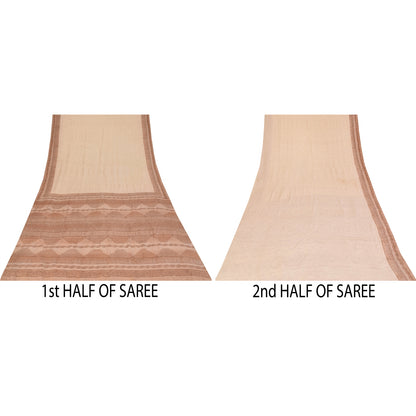 Sanskriti Vintage Sarees Peach 100%Pure Crepe Silk Printed Sari 6yd Craft Fabric