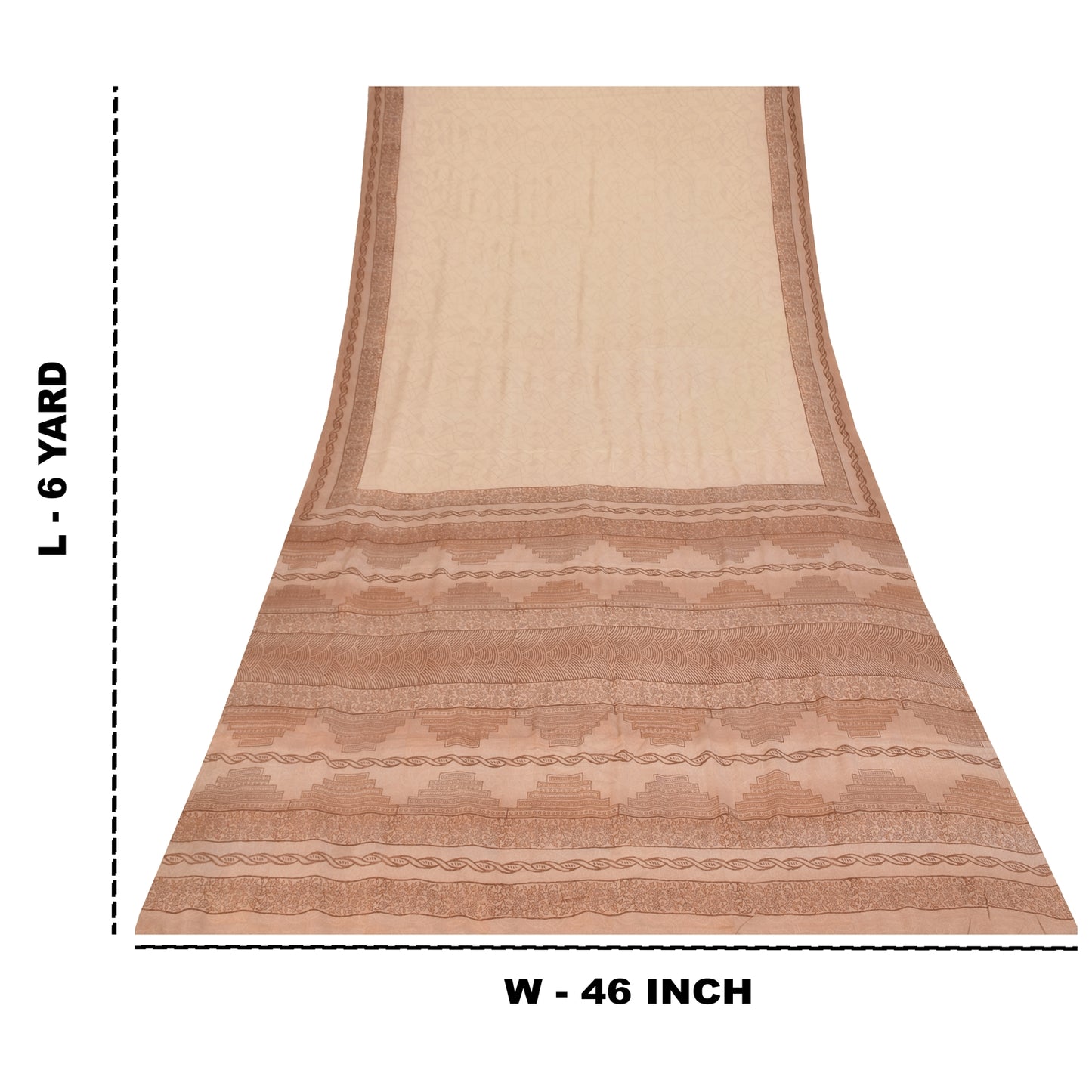 Sanskriti Vintage Sarees Peach 100%Pure Crepe Silk Printed Sari 6yd Craft Fabric