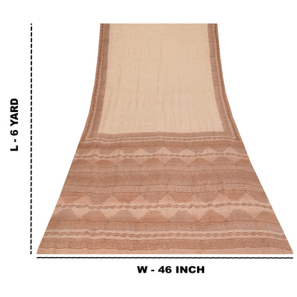 Sanskriti Vintage Sarees Peach 100%Pure Crepe Silk Printed Sari 6yd Craft Fabric