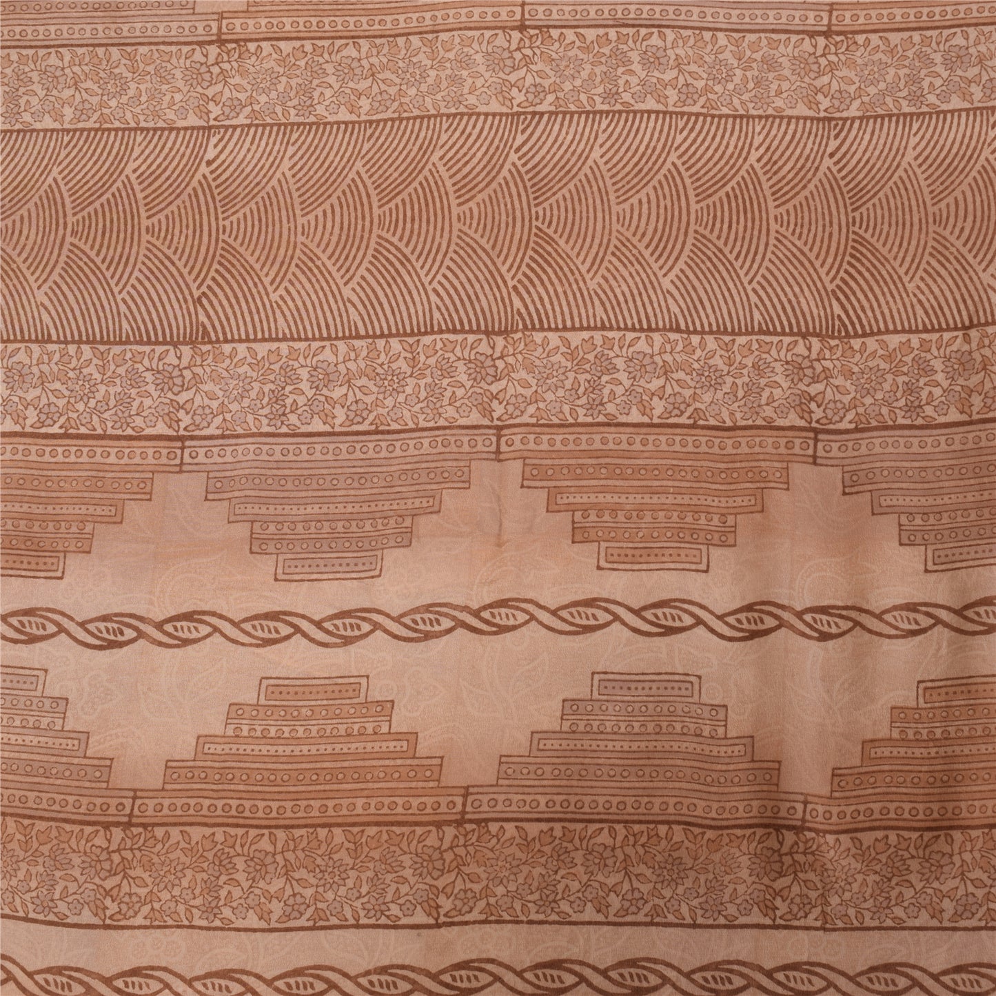 Sanskriti Vintage Sarees Peach 100%Pure Crepe Silk Printed Sari 6yd Craft Fabric