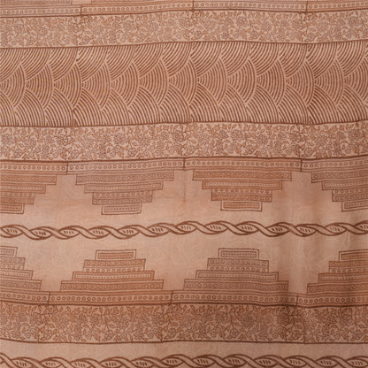 Sanskriti Vintage Sarees Peach 100%Pure Crepe Silk Printed Sari 6yd Craft Fabric
