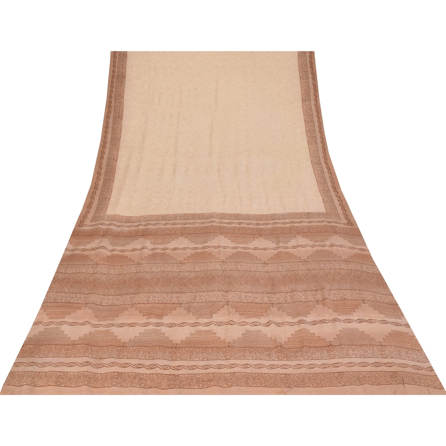 Sanskriti Vintage Sarees Peach 100%Pure Crepe Silk Printed Sari 6yd Craft Fabric