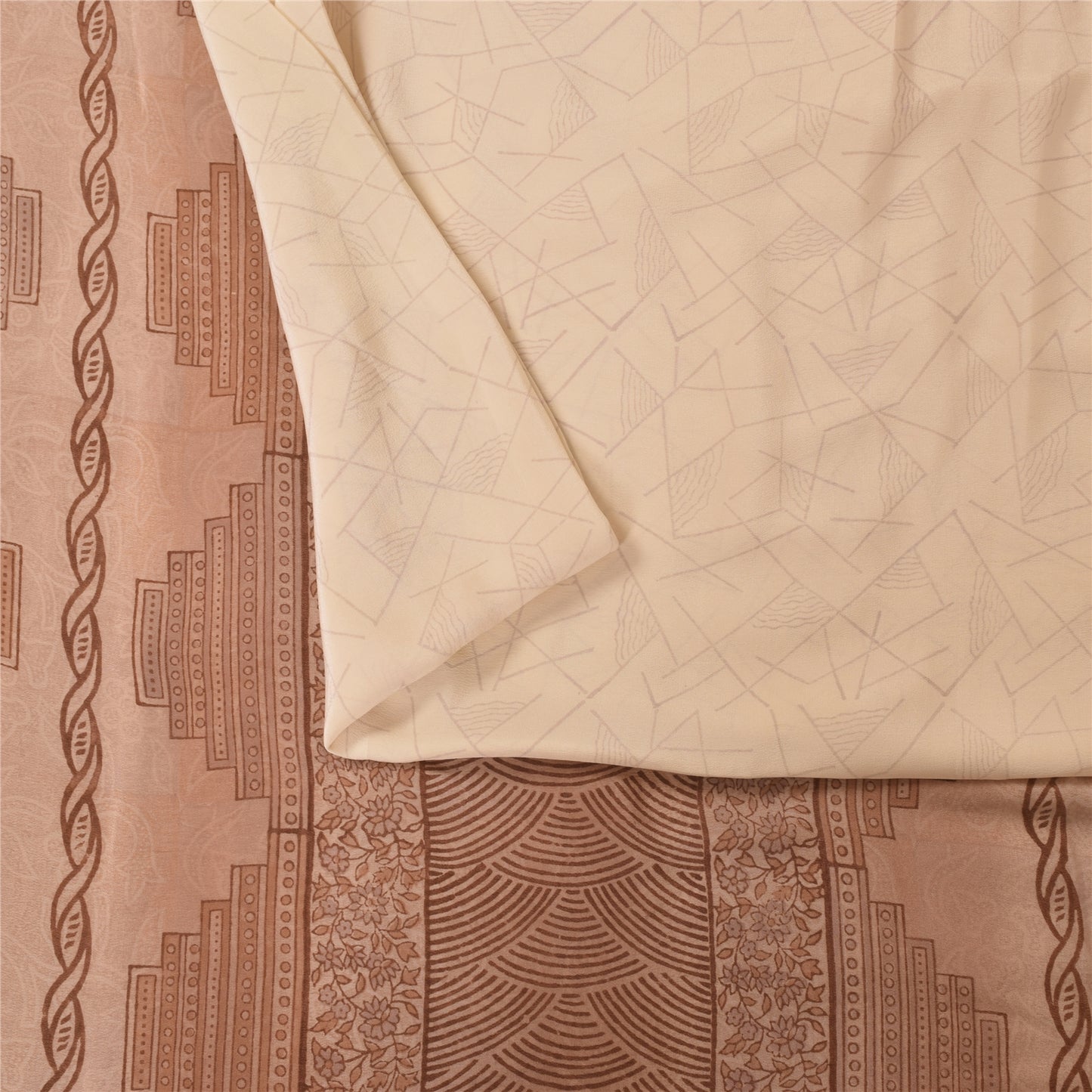 Sanskriti Vintage Sarees Peach 100%Pure Crepe Silk Printed Sari 6yd Craft Fabric