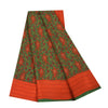 Sanskriti Vintage Sarees Green Pure Crepe Silk Printed Sari 5+yd Craft Fabric