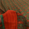 Sanskriti Vintage Sarees Green Pure Crepe Silk Printed Sari 5+yd Craft Fabric