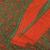 Sanskriti Vintage Sarees Green Pure Crepe Silk Printed Sari 5+yd Craft Fabric