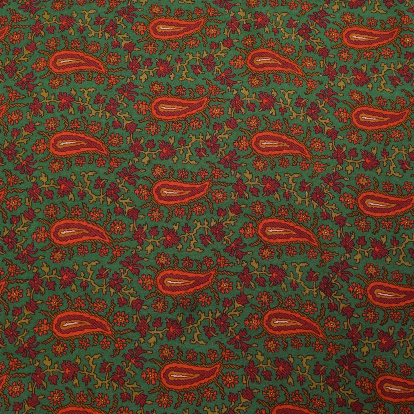 Sanskriti Vintage Sarees Green Pure Crepe Silk Printed Sari 5+yd Craft Fabric