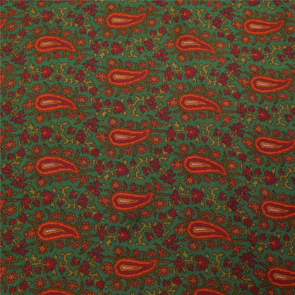 Sanskriti Vintage Sarees Green Pure Crepe Silk Printed Sari 5+yd Craft Fabric