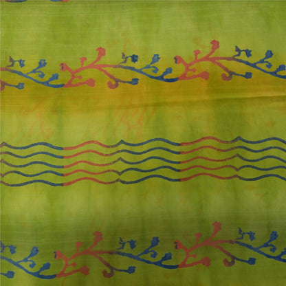 Sanskriti Vintage Sarees Green Pure Crepe Silk Printed Sari 5+yd Craft Fabric