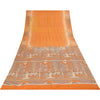 Sanskriti Vintage Sarees Orange Pure Crepe Silk Printed Sari 5+yd Craft Fabric