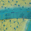 Sanskriti Vintage Sarees Green & Blue Pure Crepe Printed Sari 5+yd Craft Fabric
