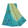 Sanskriti Vintage Sarees Green & Blue Pure Crepe Printed Sari 5+yd Craft Fabric