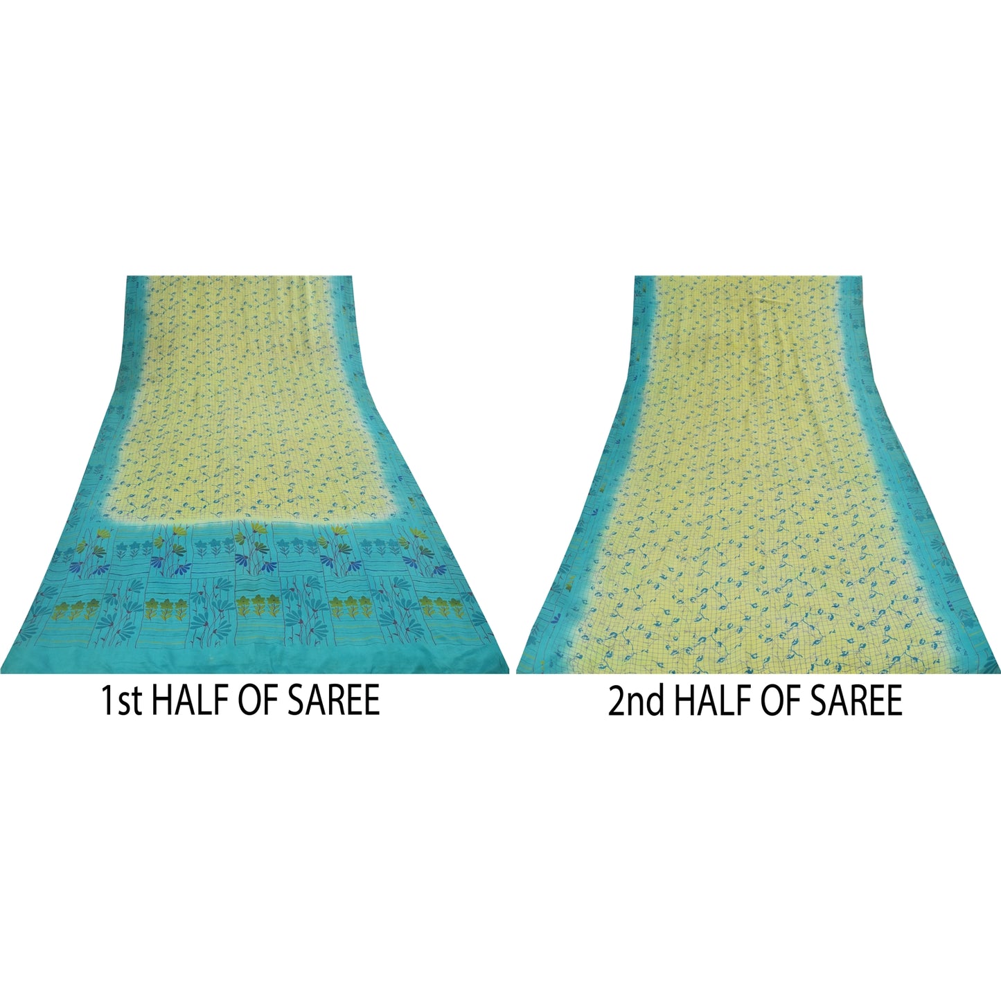 Sanskriti Vintage Sarees Green & Blue Pure Crepe Printed Sari 5+yd Craft Fabric