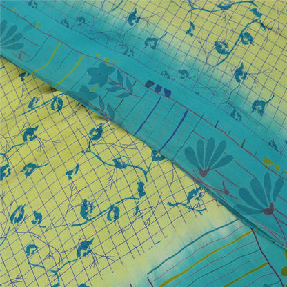 Sanskriti Vintage Sarees Green & Blue Pure Crepe Printed Sari 5+yd Craft Fabric