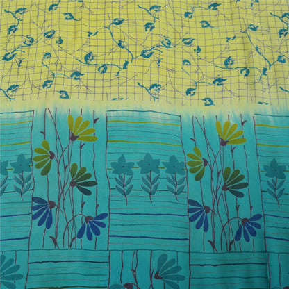 Sanskriti Vintage Sarees Green & Blue Pure Crepe Printed Sari 5+yd Craft Fabric