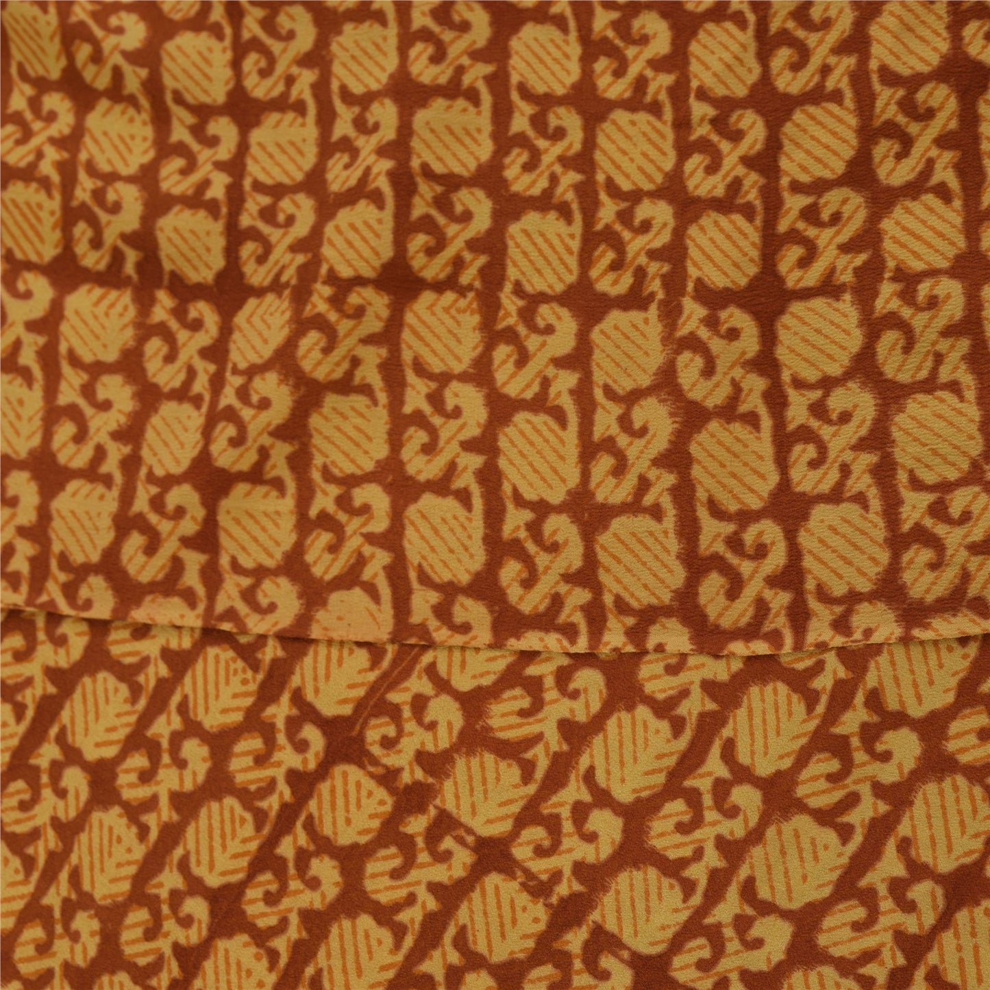 Sanskriti Vintage Sarees Orange Pure Crepe Silk Printed Sari 5+yd Craft Fabric