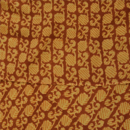 Sanskriti Vintage Sarees Orange Pure Crepe Silk Printed Sari 5+yd Craft Fabric