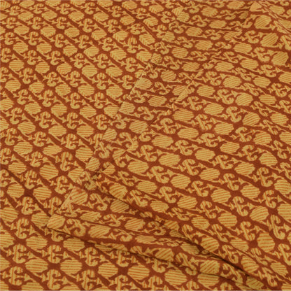 Sanskriti Vintage Sarees Orange Pure Crepe Silk Printed Sari 5+yd Craft Fabric