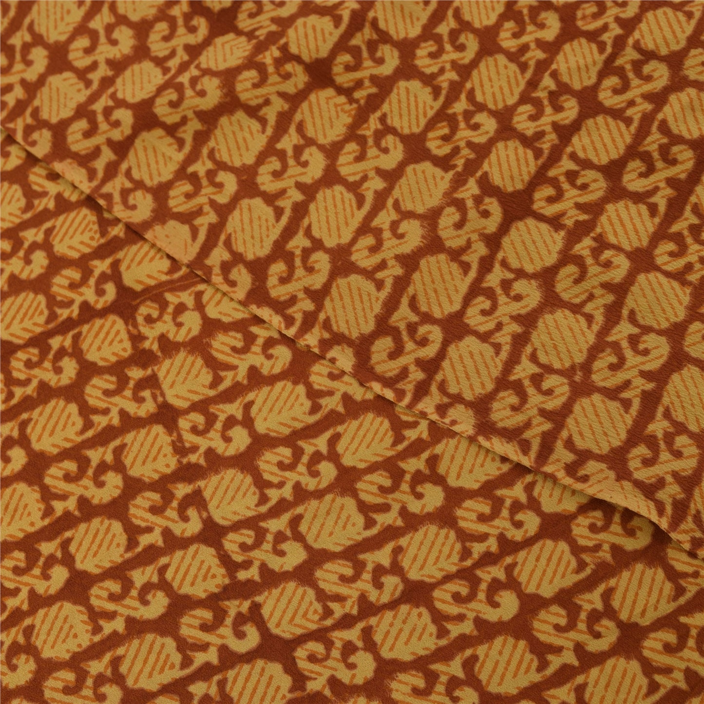 Sanskriti Vintage Sarees Orange Pure Crepe Silk Printed Sari 5+yd Craft Fabric