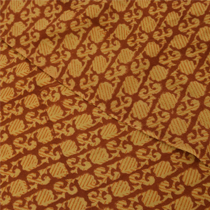 Sanskriti Vintage Sarees Orange Pure Crepe Silk Printed Sari 5+yd Craft Fabric