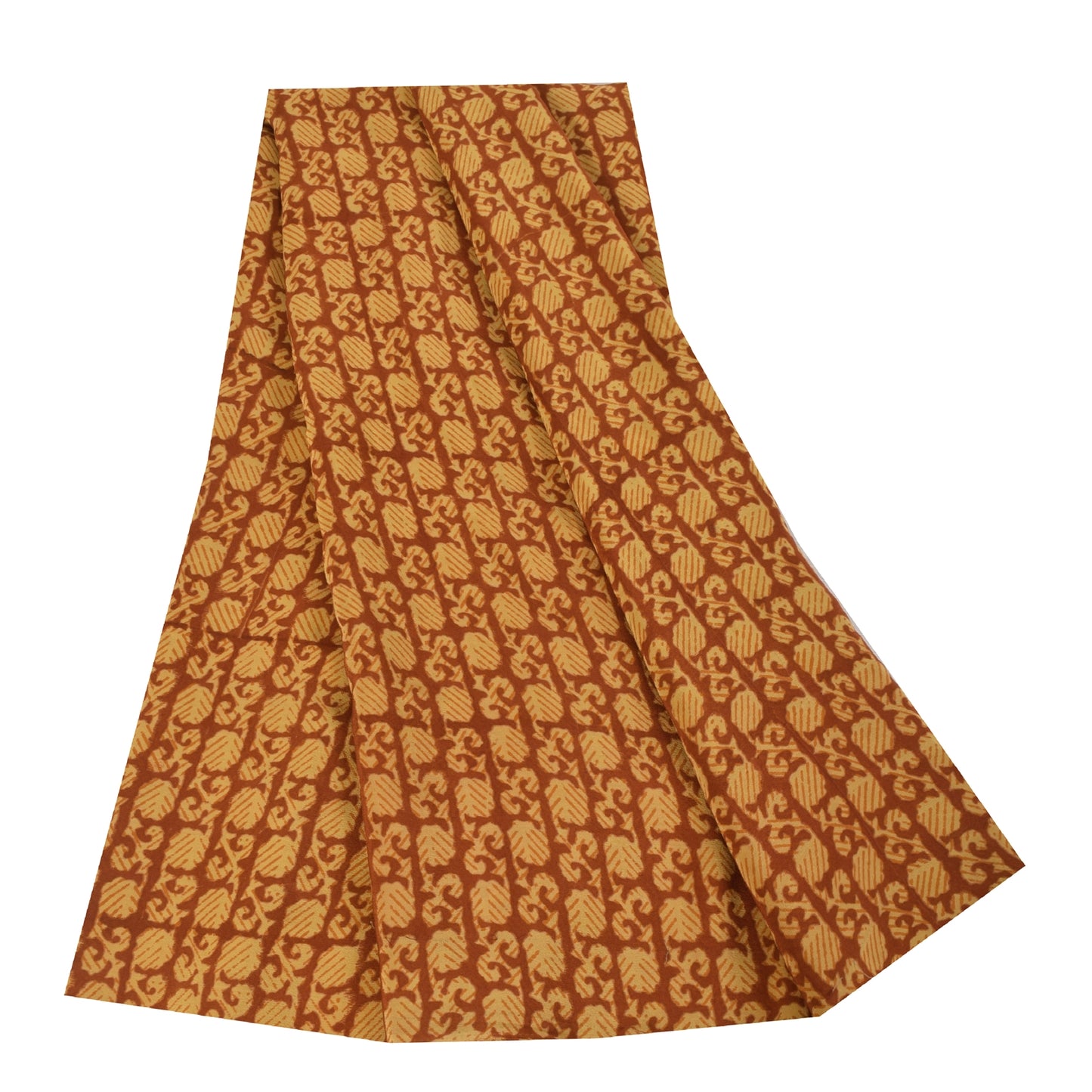 Sanskriti Vintage Sarees Orange Pure Crepe Silk Printed Sari 5+yd Craft Fabric