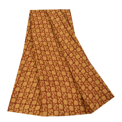 Sanskriti Vintage Sarees Orange Pure Crepe Silk Printed Sari 5+yd Craft Fabric