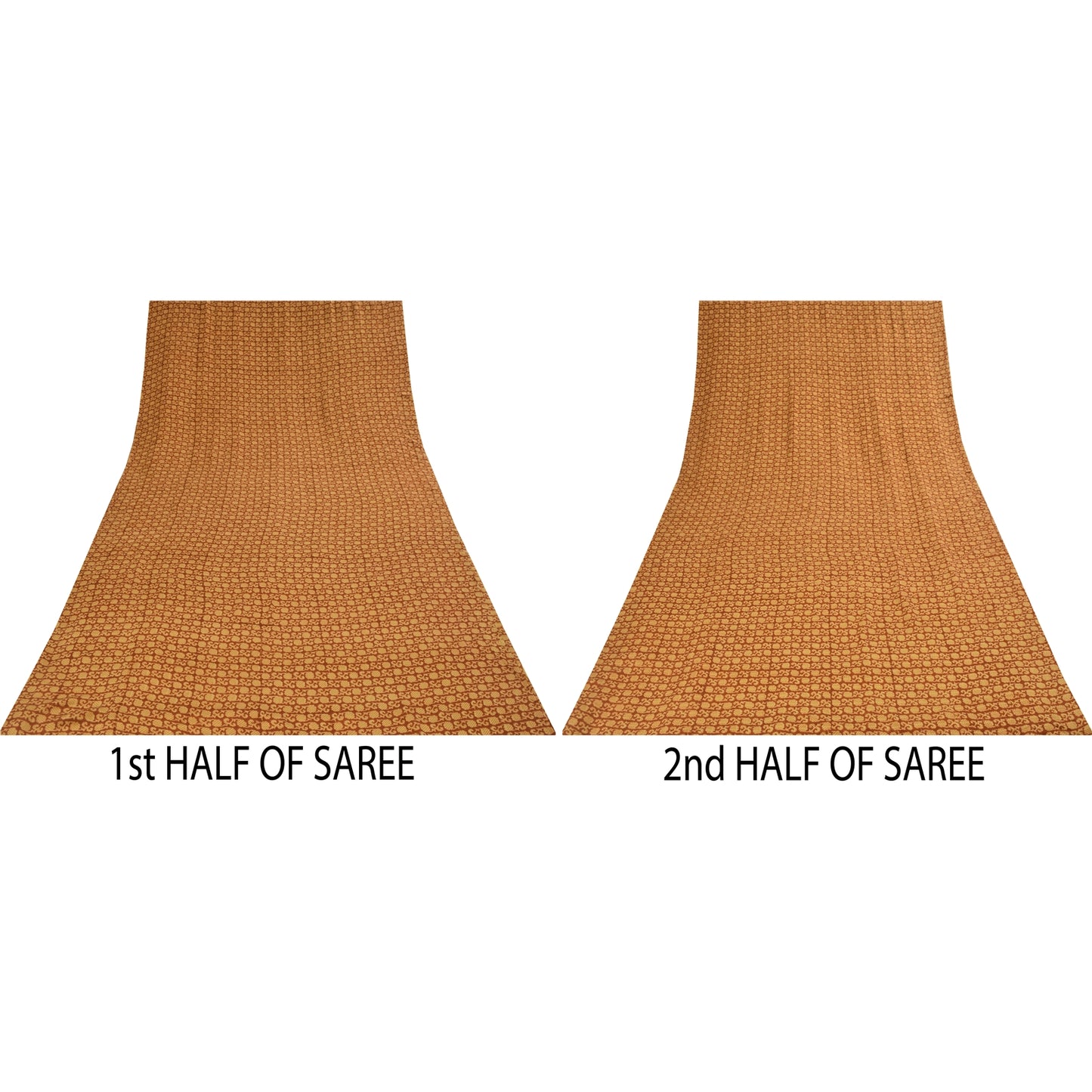 Sanskriti Vintage Sarees Orange Pure Crepe Silk Printed Sari 5+yd Craft Fabric