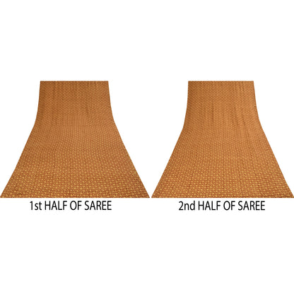 Sanskriti Vintage Sarees Orange Pure Crepe Silk Printed Sari 5+yd Craft Fabric