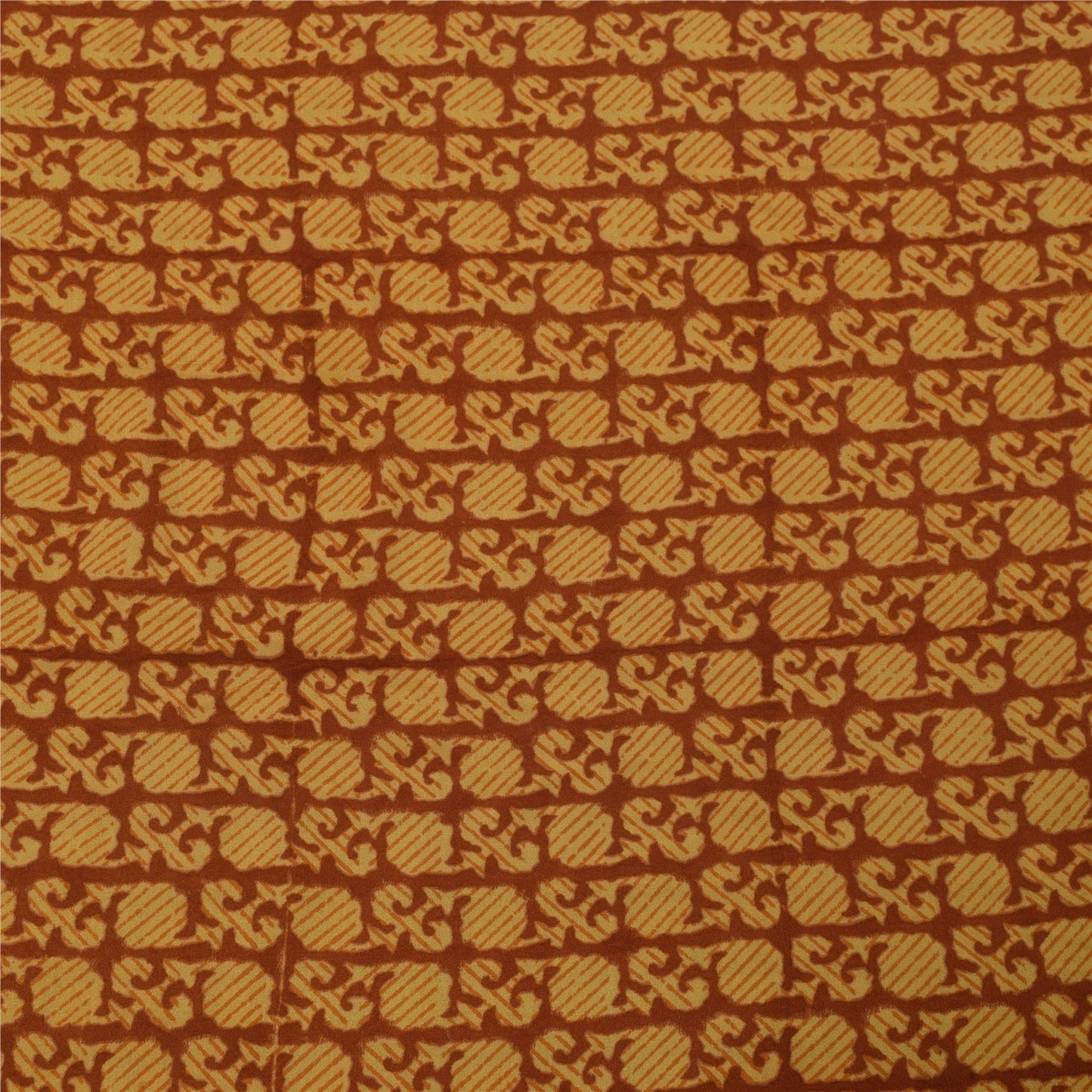 Sanskriti Vintage Sarees Orange Pure Crepe Silk Printed Sari 5+yd Craft Fabric