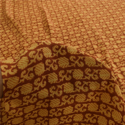 Sanskriti Vintage Sarees Orange Pure Crepe Silk Printed Sari 5+yd Craft Fabric