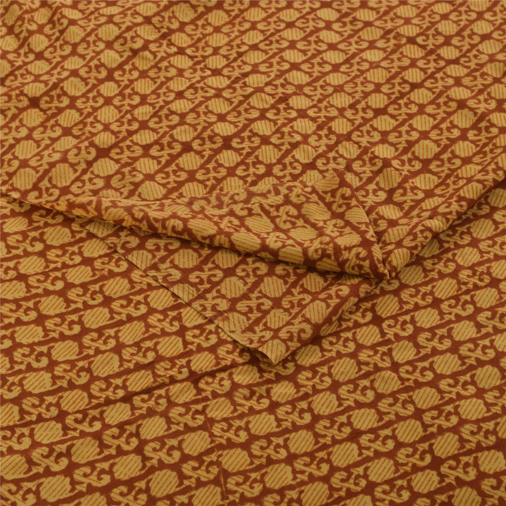 Sanskriti Vintage Sarees Orange Pure Crepe Silk Printed Sari 5+yd Craft Fabric