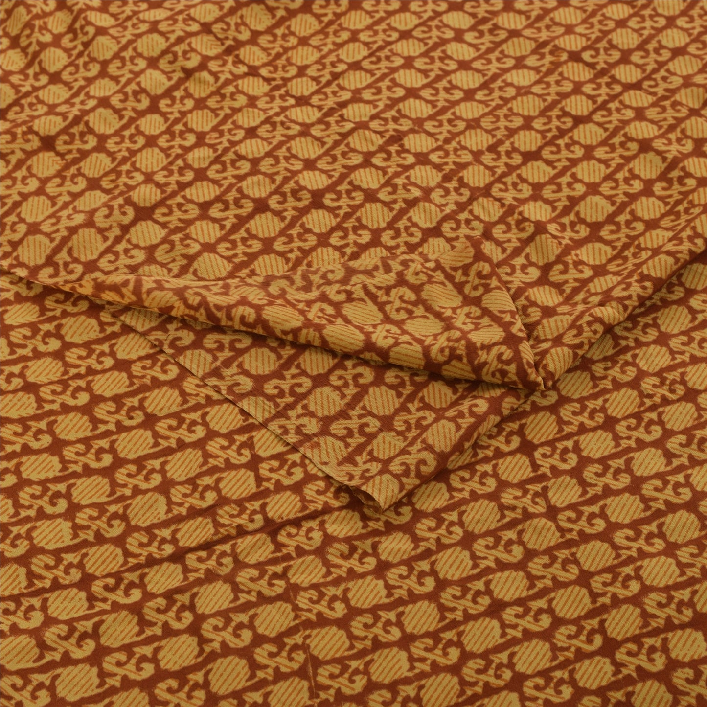 Sanskriti Vintage Sarees Orange Pure Crepe Silk Printed Sari 5+yd Craft Fabric