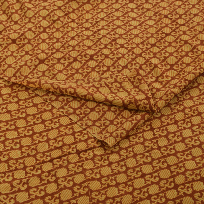 Sanskriti Vintage Sarees Orange Pure Crepe Silk Printed Sari 5+yd Craft Fabric