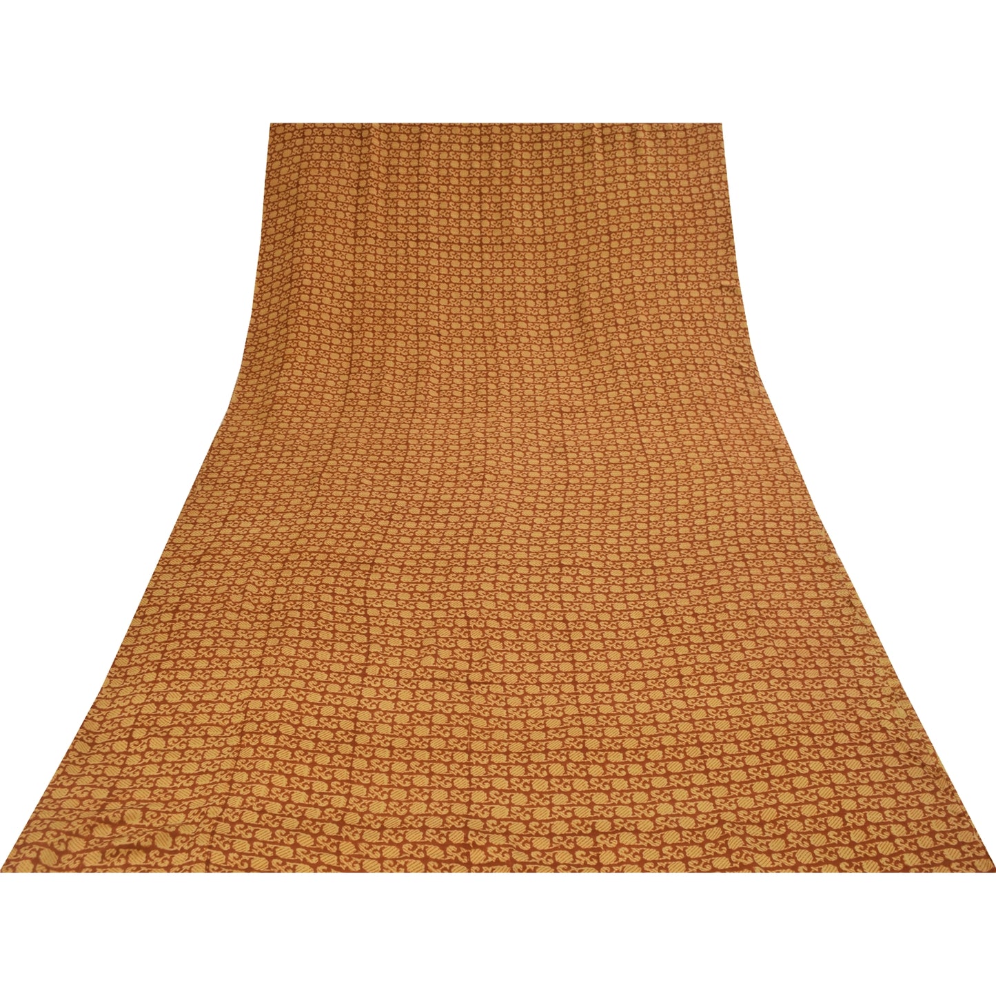 Sanskriti Vintage Sarees Orange Pure Crepe Silk Printed Sari 5+yd Craft Fabric