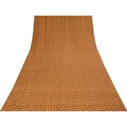 Sanskriti Vintage Sarees Orange Pure Crepe Silk Printed Sari 5+yd Craft Fabric