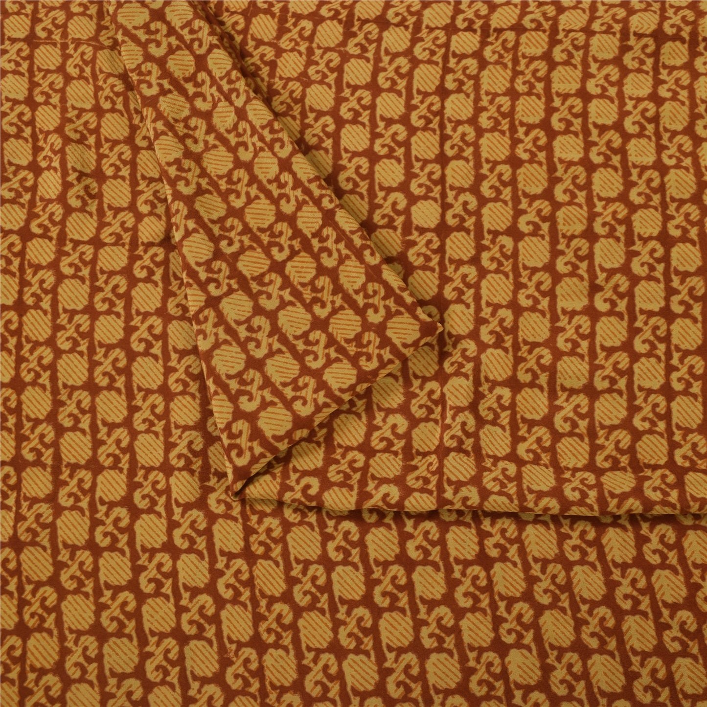 Sanskriti Vintage Sarees Orange Pure Crepe Silk Printed Sari 5+yd Craft Fabric