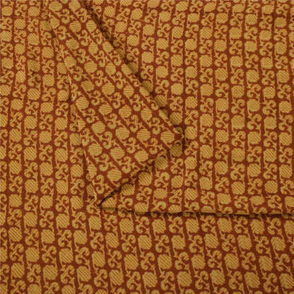 Sanskriti Vintage Sarees Orange Pure Crepe Silk Printed Sari 5+yd Craft Fabric