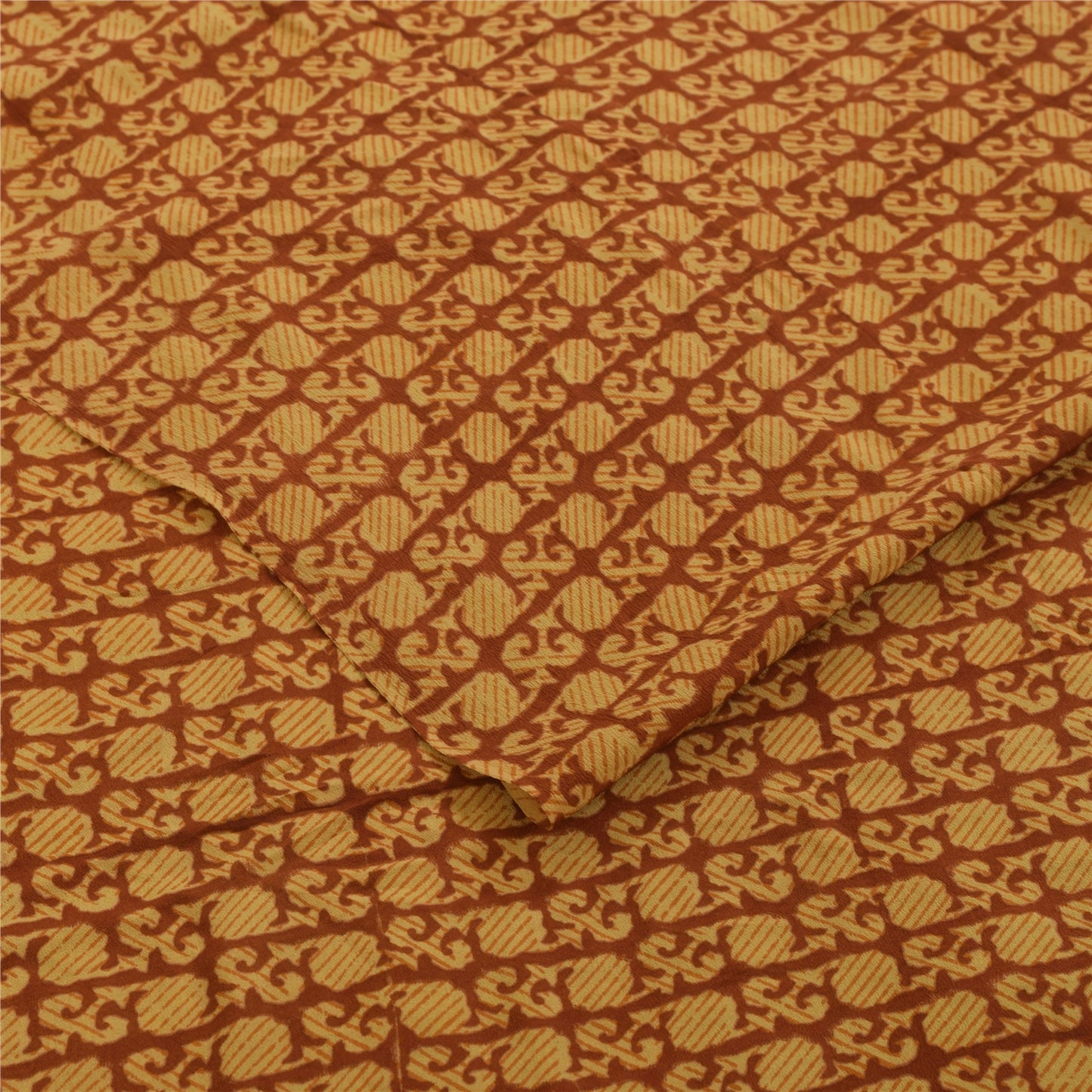 Sanskriti Vintage Sarees Orange Pure Crepe Silk Printed Sari 5+yd Craft Fabric