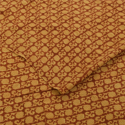 Sanskriti Vintage Sarees Orange Pure Crepe Silk Printed Sari 5+yd Craft Fabric