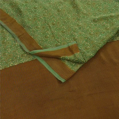 Sanskriti Vintage Sarees Green Pure Crepe Silk Printed Sari 5+yd Craft Fabric